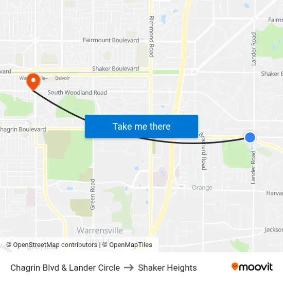Chagrin Blvd & Lander Circle to Shaker Heights map