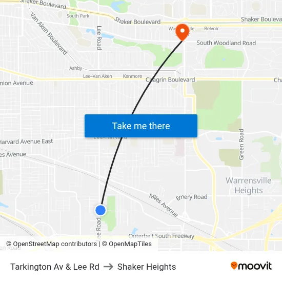 Tarkington Av & Lee Rd to Shaker Heights map