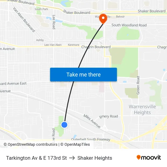 Tarkington Av & E 173rd St to Shaker Heights map