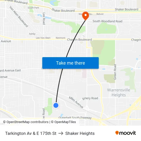 Tarkington Av & E 175th St to Shaker Heights map