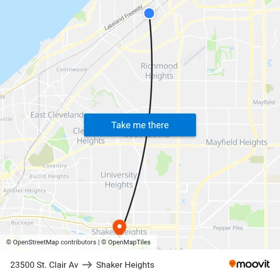 23500 St. Clair Av to Shaker Heights map