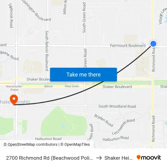 2700 Richmond Rd (Beachwood Police Dept) to Shaker Heights map