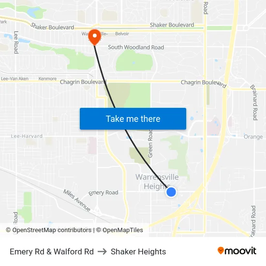 Emery Rd & Walford Rd to Shaker Heights map