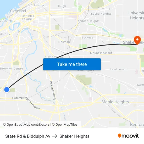 State Rd & Biddulph Av to Shaker Heights map