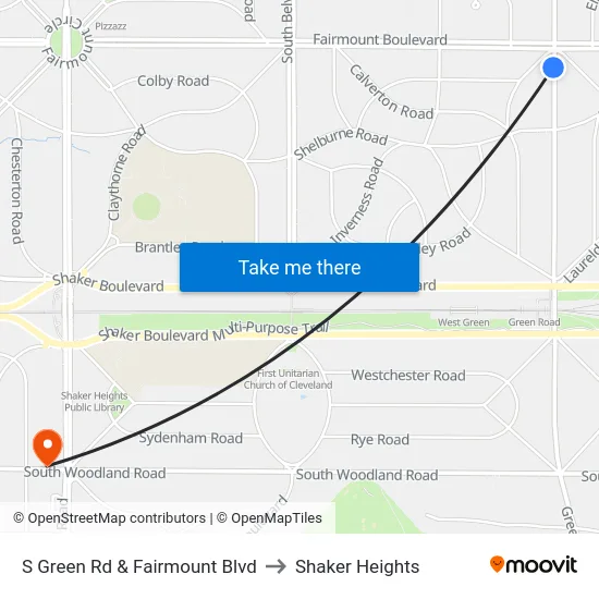 S Green Rd & Fairmount Blvd to Shaker Heights map