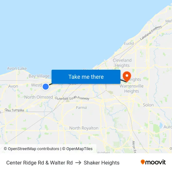 Center Ridge Rd & Walter Rd to Shaker Heights map