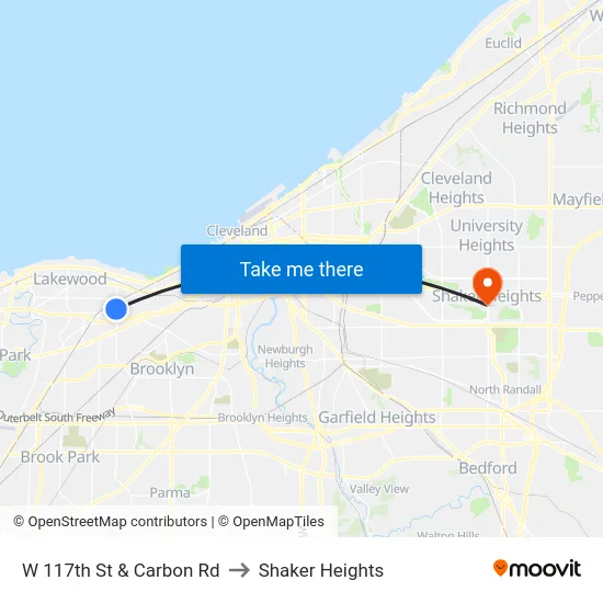 W 117th St & Carbon Rd to Shaker Heights map