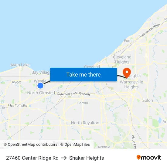 27460 Center Ridge Rd to Shaker Heights map