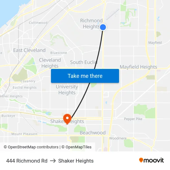 444 Richmond Rd to Shaker Heights map