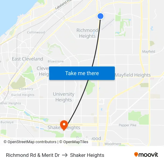 Richmond Rd & Merit Dr to Shaker Heights map