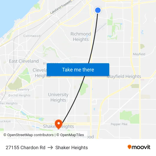 27155 Chardon Rd to Shaker Heights map