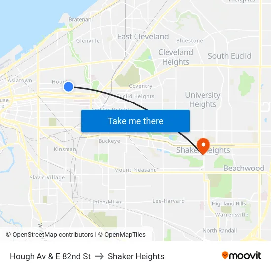 Hough Av & E 82nd St to Shaker Heights map
