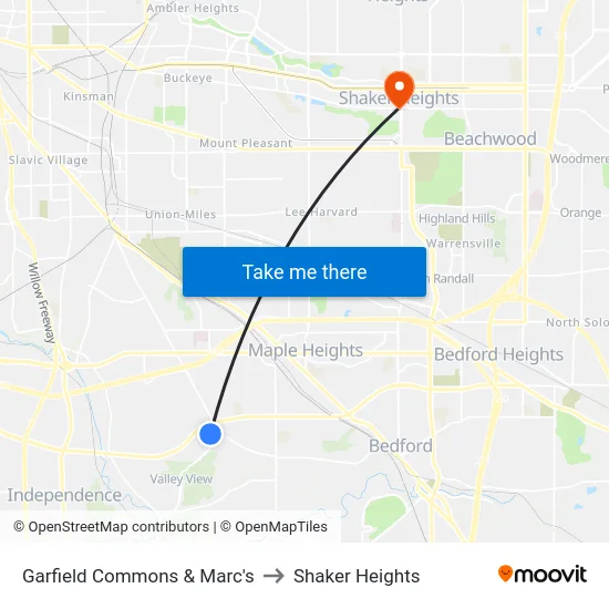 Garfield Commons & Marc's to Shaker Heights map