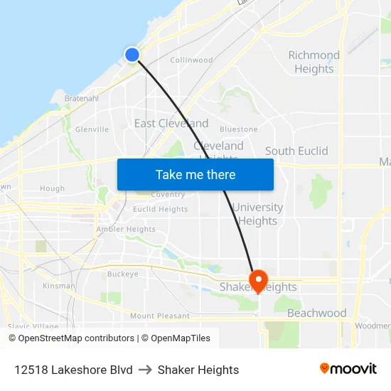 12518 Lakeshore Blvd to Shaker Heights map