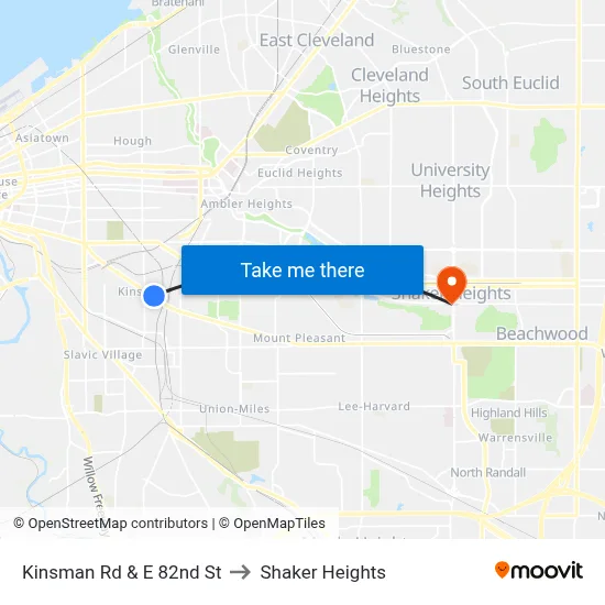 Kinsman Rd & E 82nd St to Shaker Heights map