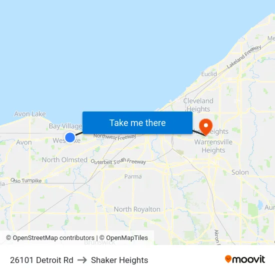 26101 Detroit Rd to Shaker Heights map