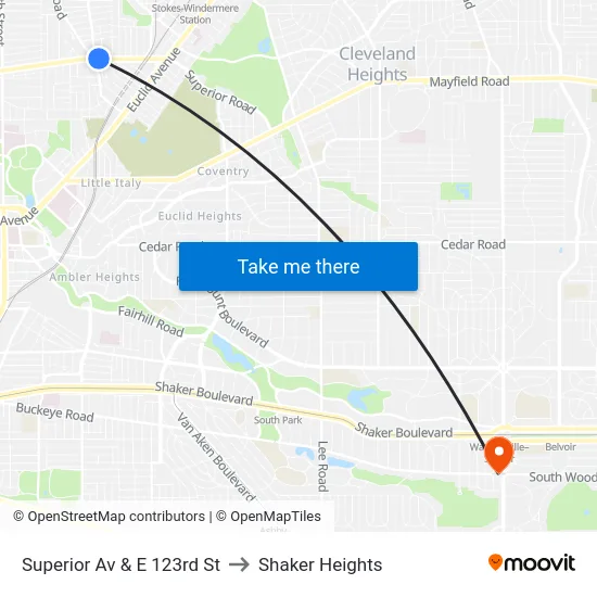 Superior Av & E 123rd St to Shaker Heights map