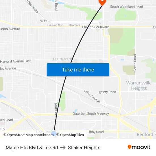 Maple Hts Blvd & Lee Rd to Shaker Heights map