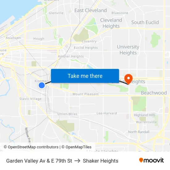 Garden Valley Av & E 79th St to Shaker Heights map