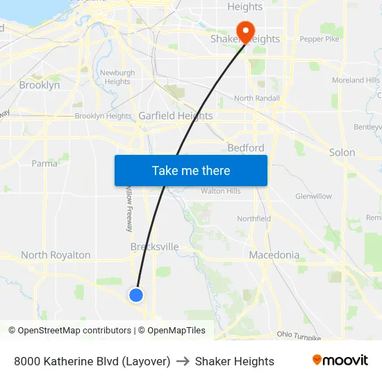 8000 Katherine Blvd (Layover) to Shaker Heights map