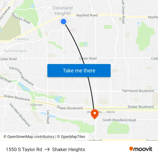 1550 S Taylor Rd to Shaker Heights map