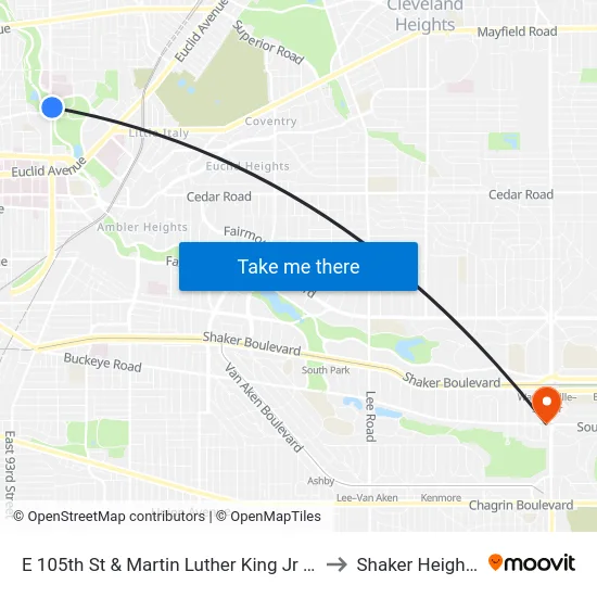E 105th St & Martin Luther King Jr Dr to Shaker Heights map