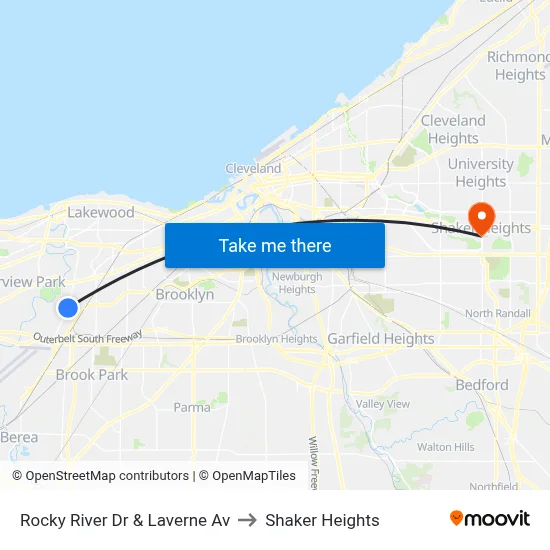 Rocky River Dr & Laverne Av to Shaker Heights map