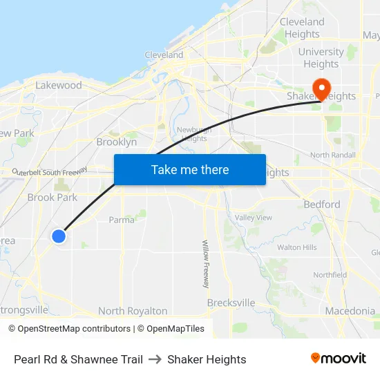 Pearl Rd & Shawnee Trail to Shaker Heights map