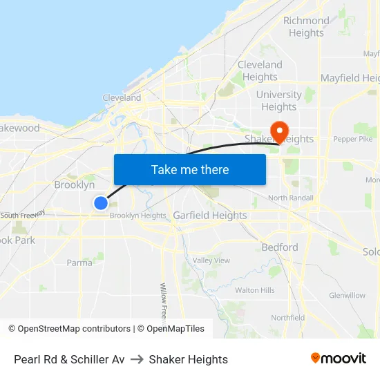 Pearl Rd & Schiller Av to Shaker Heights map