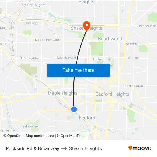 Rockside Rd & Broadway to Shaker Heights map