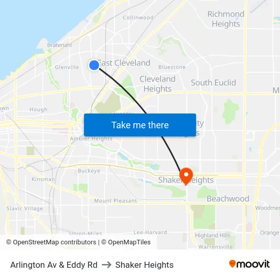 Arlington Av & Eddy Rd to Shaker Heights map