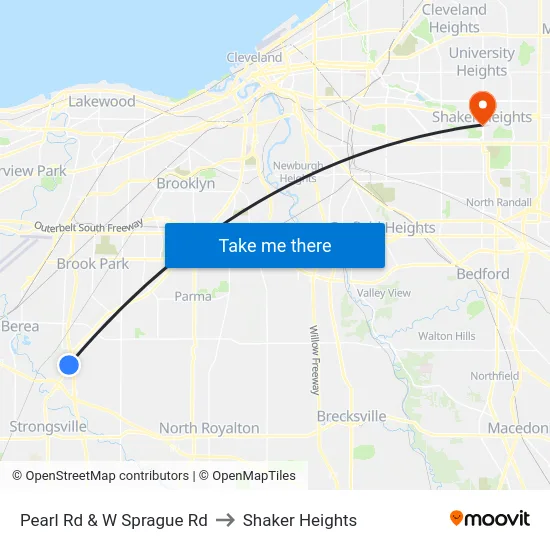 Pearl Rd & W Sprague Rd to Shaker Heights map
