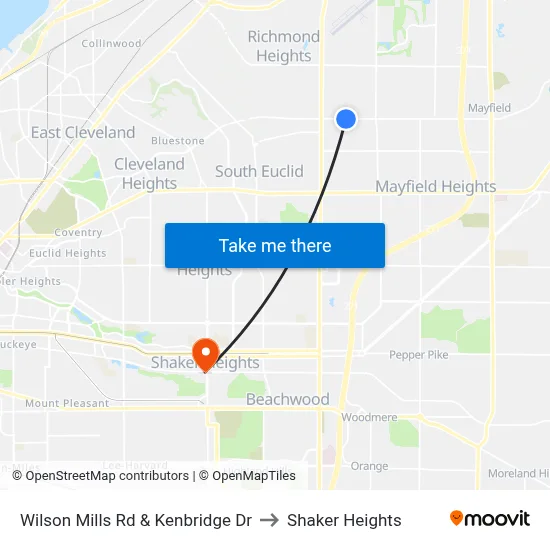 Wilson Mills Rd & Kenbridge Dr to Shaker Heights map