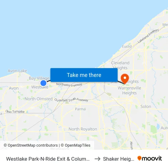 Westlake Park-N-Ride Exit & Columbia Rd to Shaker Heights map