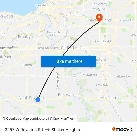 3257 W Royalton Rd to Shaker Heights map