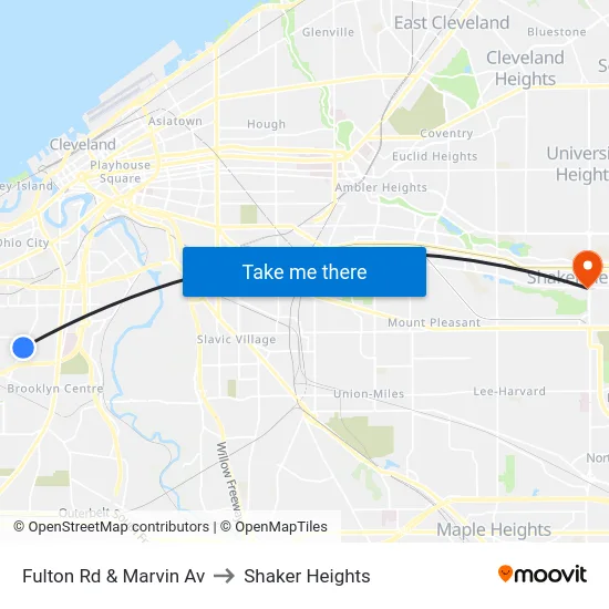 Fulton Rd & Marvin Av to Shaker Heights map
