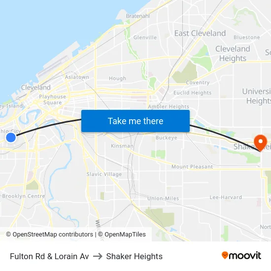 Fulton Rd & Lorain Av to Shaker Heights map