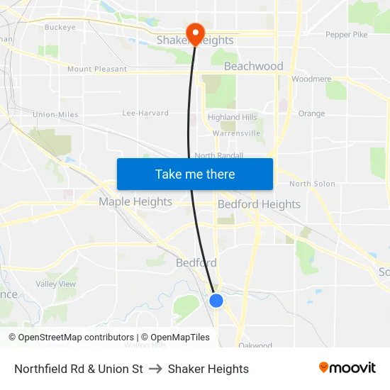 Northfield Rd & Union St to Shaker Heights map