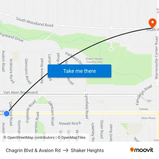 Chagrin Blvd & Avalon Rd to Shaker Heights map