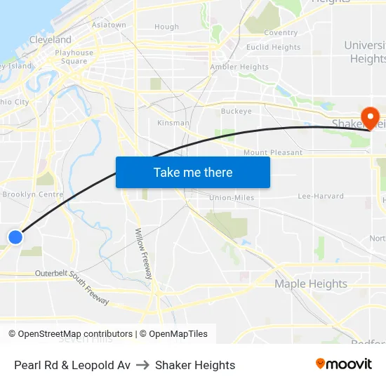 Pearl Rd & Leopold Av to Shaker Heights map
