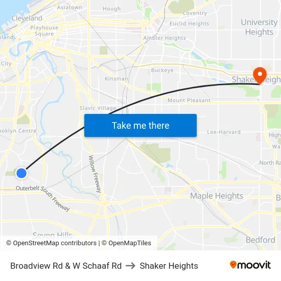Broadview Rd & W Schaaf Rd to Shaker Heights map