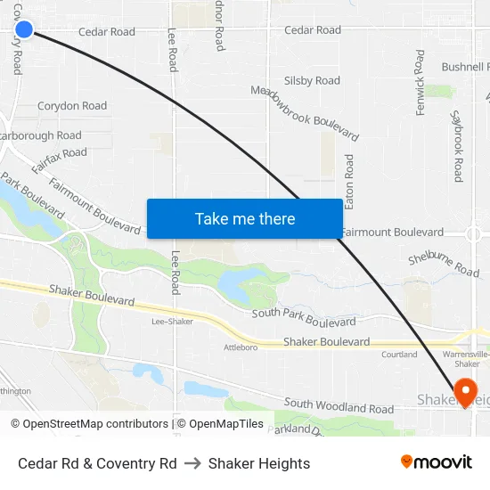 Cedar Rd & Coventry Rd to Shaker Heights map