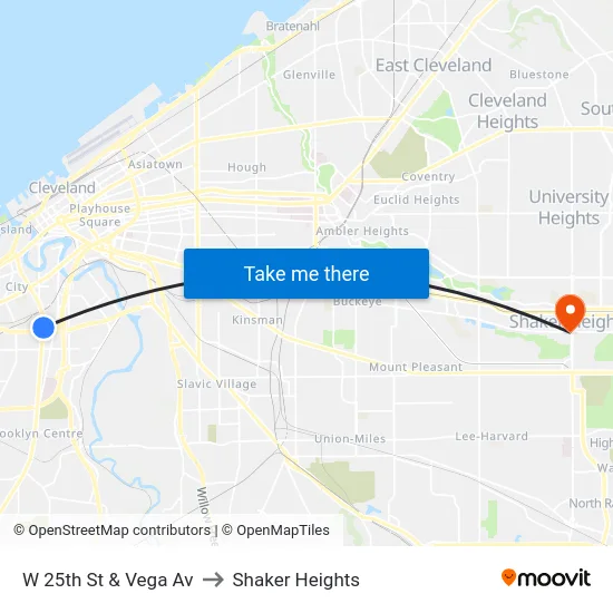 W 25th St & Vega Av to Shaker Heights map