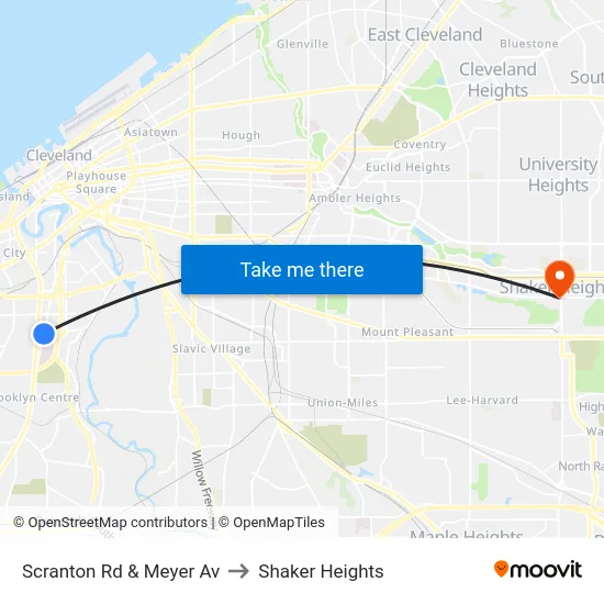 Scranton Rd & Meyer Av to Shaker Heights map