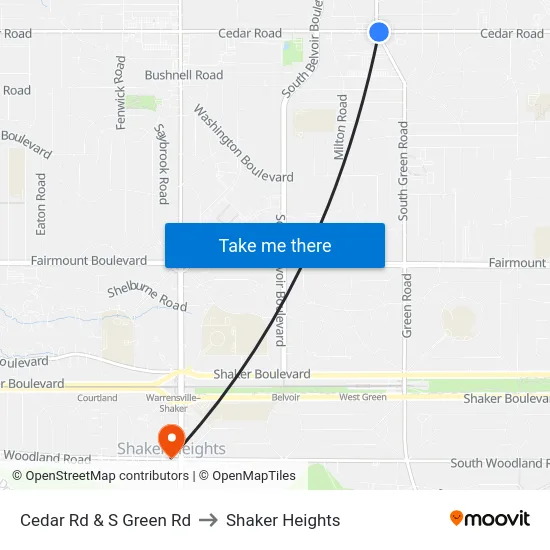 Cedar Rd & S Green Rd to Shaker Heights map