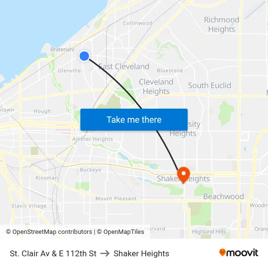 St. Clair Av & E 112th St to Shaker Heights map