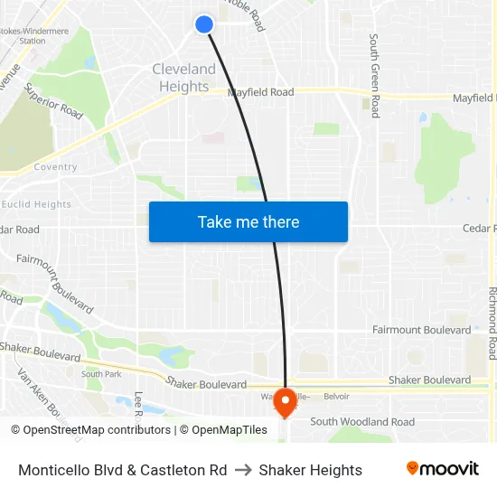 Monticello Blvd & Castleton Rd to Shaker Heights map