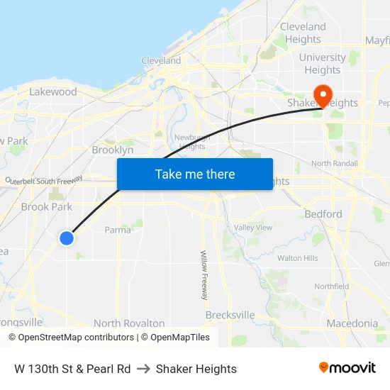 W 130th St & Pearl Rd to Shaker Heights map