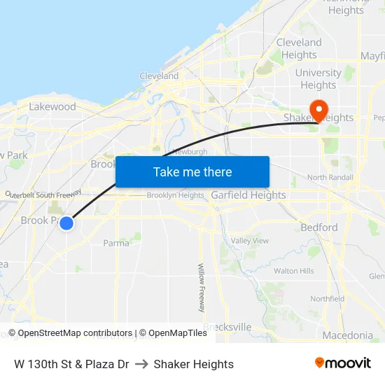 W 130th St & Plaza Dr to Shaker Heights map
