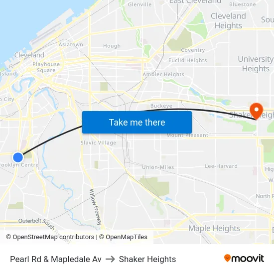 Pearl Rd & Mapledale Av to Shaker Heights map